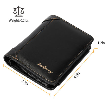 1Pc Men Leather Wallet ID Card Holder Purse Trifold Clutch Money Zipper With ID Window 14 Credit Card 1 ID Card