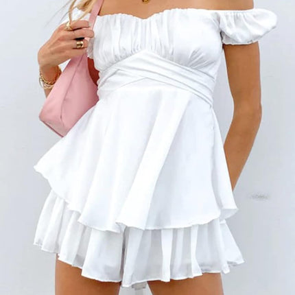 Women Boho Romper off Shoulder Ruffle Chiffon Shorts Jumpsuit Playsuits