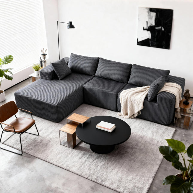 108-inch Modular Combination Sofa, Modern Modular L-shaped Sofa With A Lounge Chair, Upholstered Boneless Sofa
