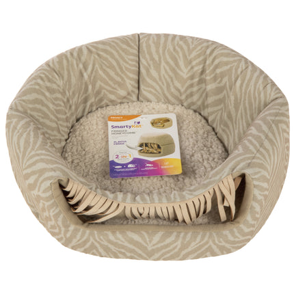 Fringed Honeycomb One Size Convertible Cat Bed to Cat Cave, Tonal Tiger Tan