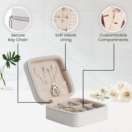 Small Jewelry Box - Mini Jewelry Box - Women Travel Jewelry Case, Portable Small Jewelry Organizer for Rings Earrings Necklace, Gifts for Girls Women (White)