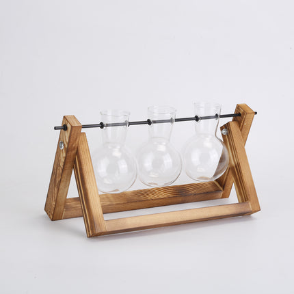 1Pc Desktop Glass Planter Bulb Plant Terrarium With Wooden Stand Air Planter Glass Vase Metal Swivel Plant Vase For Hydroponics