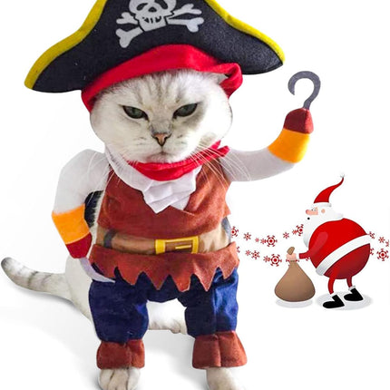 Funny Cat Pirate Costumes - Caribbean Style Pet Dressing up Cosplay Party Costume with Hat Small to Medium Dogs Cats Kitty Cute Fashion Prop Apparel for Halloween Christmas Party Accessories (S)