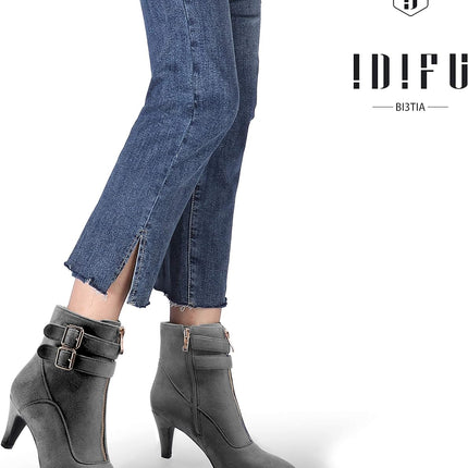 Women'S Buckle Strap Ankle Booties 3 Inch Pointed Toe Zipper Heels Dress Jeans Boots