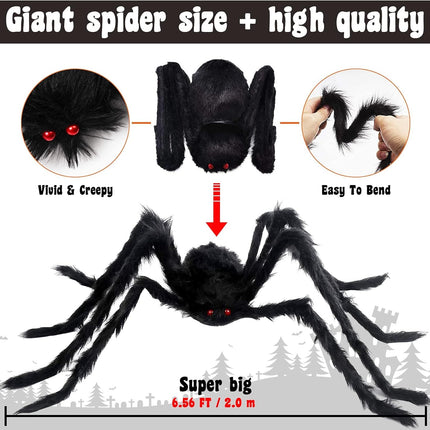 200" Halloween Spider Web Decoration with 79" Large Hairy Spider, Stretch Halloween Cobwebs with 20 Plastic Spiders for Indoor Outdoor Halloween Yard Home Tree Party Decor