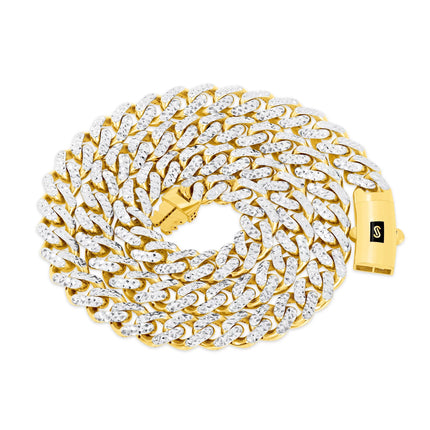 10K Yellow Gold 7.5Mm Monaco Miami Cuban Diamond Cut Pave Link Chain Necklace, Mens Jewelry Fancy Box Clasp 18" - 30"