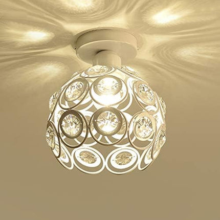 Crystal Ceiling Light Mini Crystal Chandelier Semi Flush Mount Ceiling Light White Finished Ceiling Lighting Bedroom Kitchen Living Room Modern Pendant Lighting Fixture,E26 Socket