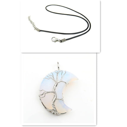 Cross-Border New Handmade Necklace Jewelry Moon Natural Crystal Stone Tree Of Life Jewelry Pendant Necklace Accessories