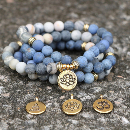 Stone Tiger Eye Stone Bracelet Necklace 108 Buddha Beads Lotus Bracelet