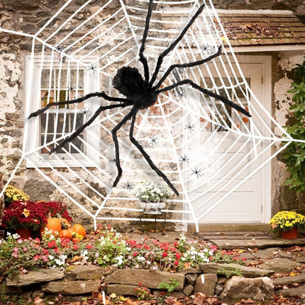 200" Halloween Spider Web Decoration with 79" Large Hairy Spider, Stretch Halloween Cobwebs with 20 Plastic Spiders for Indoor Outdoor Halloween Yard Home Tree Party Decor