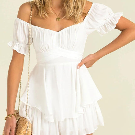 Women Boho Romper off Shoulder Ruffle Chiffon Shorts Jumpsuit Playsuits