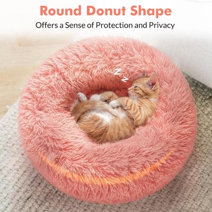 Cat Beds for Indoor Cats, 20 Inches Cat Bed Machine Washable, Fluffy round Pet Bed Non-Slip, Calming Soft Plush Donut Cuddler Cushion Self Warming for Small Dogs Kittens, Light Pink