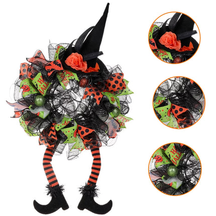 29 Inch Halloween Wreath with Hat Leg Pumpkin Door Wreath, Haunted House Decoration Pendant, Halloween Party Pendant