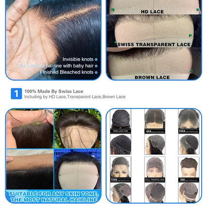6x4 Density Virgin Human Hair Wigs For Black Women Vietnamese Raw Hair Transparent Lace Front Pre-Plucked Bleached Knots