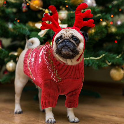 Ugly Christmas Dog Sweater Reindeer Xmas Dog Outfits Pet Dog Holiday Costumes Red Puppy Cat Winter Knitwear Clothes Turtleneck Warm Jumper Clothes for Small Medium Large Dogs(Red,M)