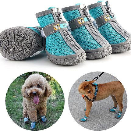 Dog Booties Paw Protector Dog Hiking Boots Breathable Dog Boots with Anti-Slip Rugged Sole for Small Medium Dogs, Blue, Size 4 (Pack of 4) (CMUS0-004-4)