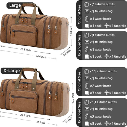 Canvas Duffle Bag for Travel 60L Duffel Overnight Weekend Bag(Coffee)