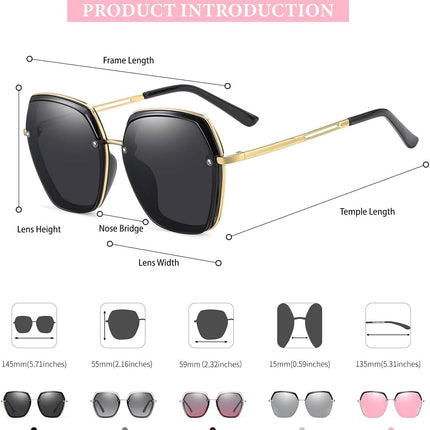 Oversized Polarized Sunglasses for Women Trendy Metal Big Frame Ladies Shades UV400 Protection