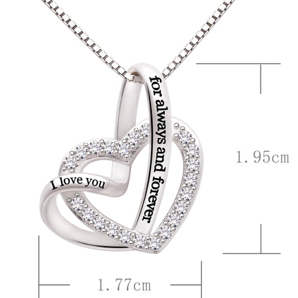 Jewelry Sterling Silver "I Love You for Always and Forever" Love Heart Cubic Zirconia Necklace