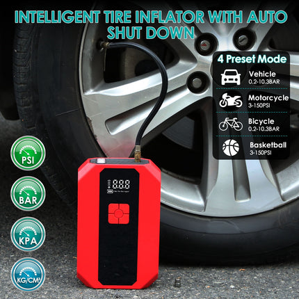 1Pc Portable Car Jump Starter Air Compressor 1500A 400PSI Car Battery Charger Jump Starter Power Bank LED Flashlight Digital Tire Inflator For 4.0L Gasoline Or 2.0L Diesel Engine
