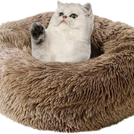 Cat Bed for Indoor Cats,Fluffy Calming Donut Cushion Pet Bed for Small Dogs Kittens,Warming round Cushion Cat Bed Dog Bed for Sleep Improvement-Non-Slip,Machine Washable