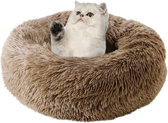 Cat Bed for Indoor Cats,Fluffy Calming Donut Cushion Pet Bed for Small Dogs Kittens,Warming round Cushion Cat Bed Dog Bed for Sleep Improvement-Non-Slip,Machine Washable