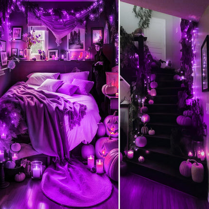 Purple Extra-Long 66FT 200 LED Halloween Lights for Indoor/Outdoor, Super Bright 8 Lighting Modes Plug in String Lights for Halloween Decorations Bedroom Party Garden Patio Tree (Purple)