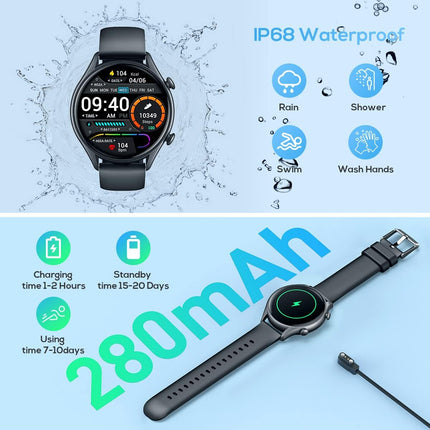 Smartwatch for Men Android Iphone: Smart Watch with Call & Text IP68 Waterproof Fitness Tracker for Sport Running Digital Watches with Heart Rate Blood Pressure Sleep Monitor Step Counter Round