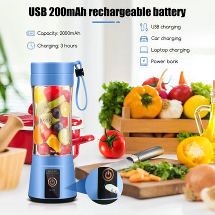 Portable Juicer for Fruit Smoothie Shake & Juice, Portable Blender Cup, USB Rechargeable, 350ML Capacity- Blue