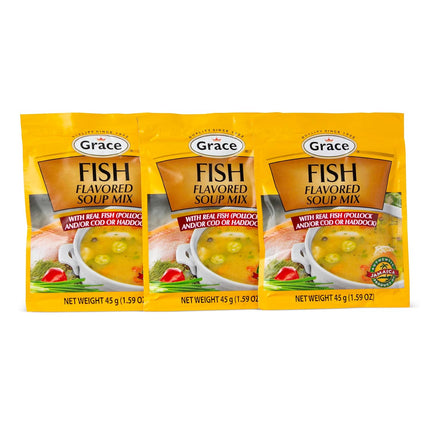 Fish Flavored Soup Mix 1.59Oz - Pack of 3 - Authentic Jamaican Fish Tea Soup Mix Made with Cod, Haddock & Pollock - Caribbean Fish Stock & Seafood Stock Mix