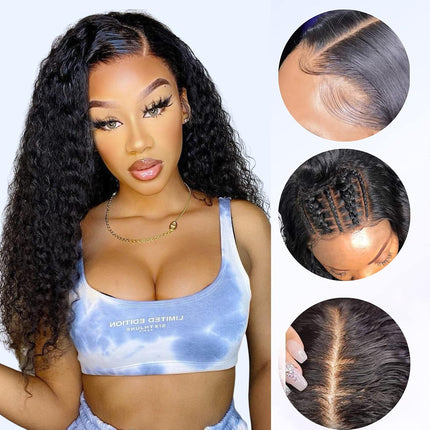 Deep Wave Lace Front Wigs Human Hair Brazilian 150% Density 4X4 Lace Closure Human Hair Wigs for Black Women Virgin Hair Wigs Pre Plucked with Baby Hair Natural (20 Inch, Deep Wave 4X4)