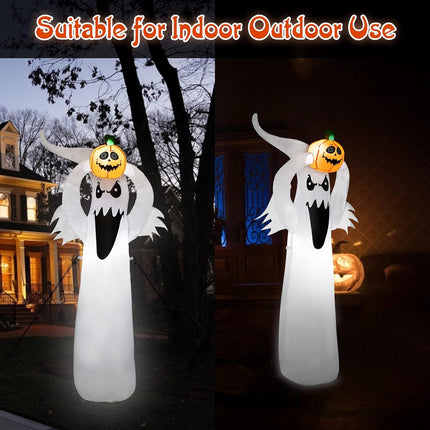 6FT Halloween Inflatables Clearance, Halloween Decoration Outdoor, Inflatable Ghost Holding Pumpkin with LED Lights, Halloween Blow up Yard Decorations for Holiday/Party/Garden