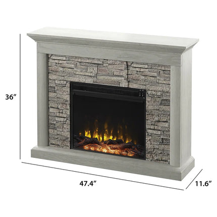 Electric Fireplace Mantel Package in Weathered Gray - Rustic Stacked Stone Surround - Heat 400 SQ FT