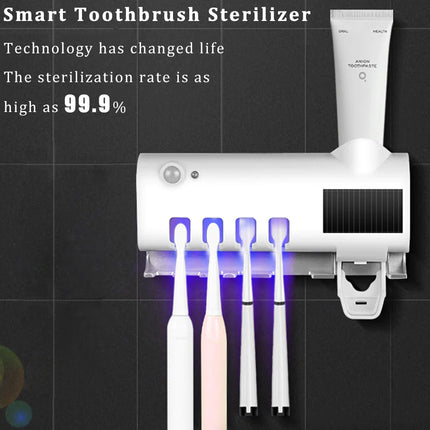 UV Light Sterilizer Toothbrush Holder Cleaner & Automatic Toothpaste Dispenser