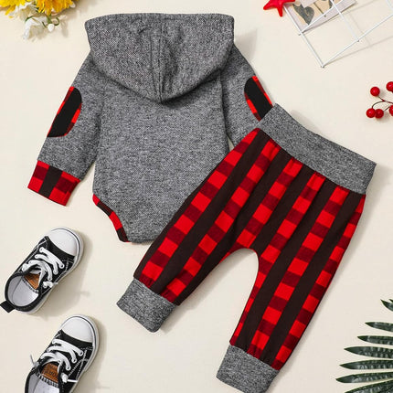 Newborn Baby Boy Clothes Plaid Letter Print Long Sleeve Hoodies + Long Pants 2PCS Fall Winter Outfits Set