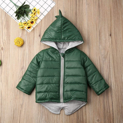 Fashion Toddler Baby Girls Boys 3D Dinosaur Hooded Jacket Autumn Winter Coat Kids Zipper up Outwear Warm Clothes