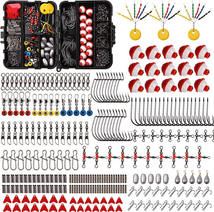 Fishing Accessories Tackle Kit Box-Sinker Weights, Crossline Barrel Swivel, Swivel Snap, Hooks, Sinker Slides, Fishing Bead with Tackle Box