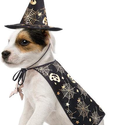 Pet Halloween Costumes Cape with Wizard Hat Dog Cat Halloween Apparels (Size S)