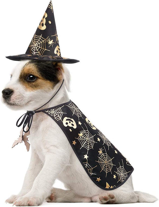 Pet Halloween Costumes Cape with Wizard Hat Dog Cat Halloween Apparels (Size S)