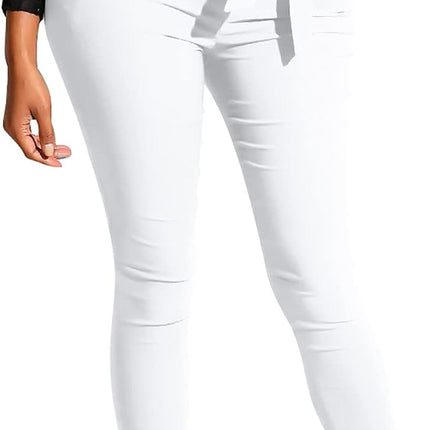 Women'S Casual Full Length High Waist Tie Knot Skinny Pants with Pockets