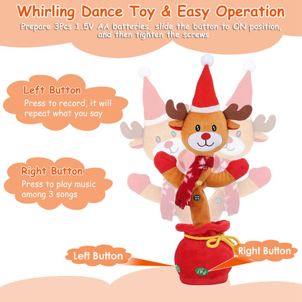 1Pc Penguin Or Elk Kid Electric Dance Toy Christmas Elk Snowman Senior Penguin Plush Toy Interactive Sing Song Whirling Mimicking Recording Light Up Toy