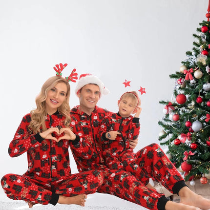 Matching Christmas One Piece Pajamas Fleece Onesie Sleepwear Hooded Zip-Up Jumpsuit with Pockets