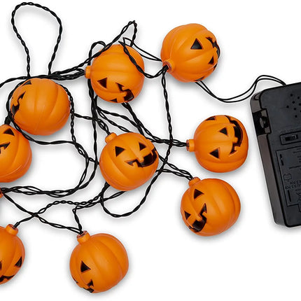 Halloween String Lights, 10 Big 3 Inch Battery Powered Jack O Lantern Blinking Lights with Motion Sensor and Halloween Music, Halloween Decorations. (Pumpkin)