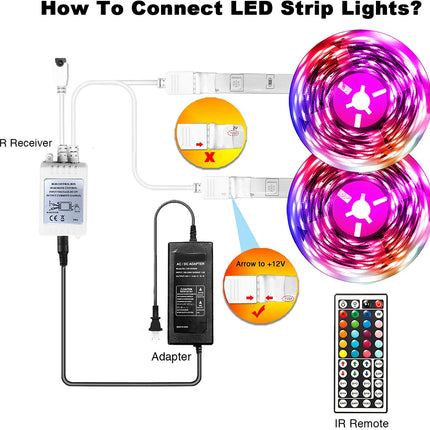 Led Strip Lights 60Ft 5050 RGB Flexible Led Lights with 44 Keys Remote Controller and 12V Power Supply