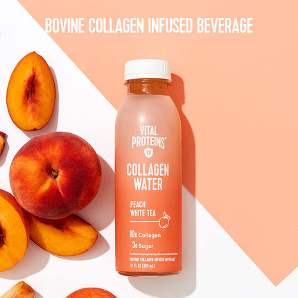 Collagen Water™, 10G of Collagen per Bottle & Made with Real Fruit Juice, Dairy & Gluten Free - Peach Tea, 12 Pack