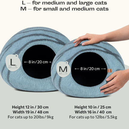 Cat Bed Cave Premium Felt - Handmade 100% Merino Wool Bed for Cats and Kittens (Light Shades) (Medium, Aquamarine)