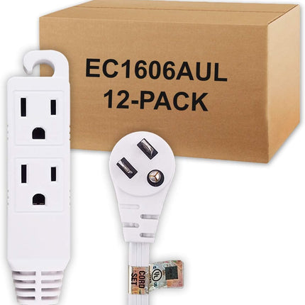 EC1606AUL Flat Angle Plug Extension Cord with 3-Outlet, 3-Prong, 6-Foot, 12-Pack