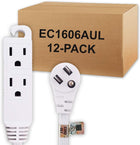 EC1606AUL Flat Angle Plug Extension Cord with 3-Outlet, 3-Prong, 6-Foot, 12-Pack