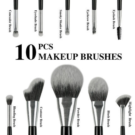 Beili Christmas Gift Makeup Brush Set Of 10, Kabuki Brushes With Synthetic Hair For Foundation, Concealer, And Eyeshadow.