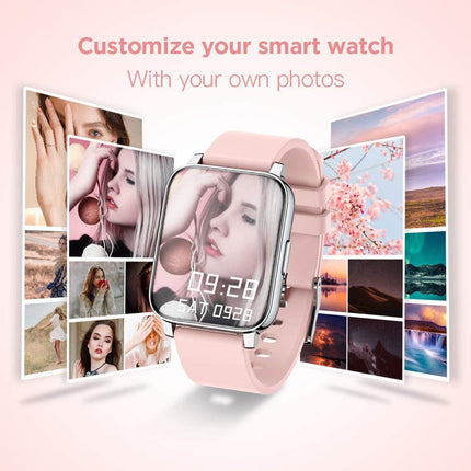 Smart Watch for Women and Men 1.69 Inch Touch Screen Fitness Tracker Watch IP67 Waterproof Smartwatch with Heart Rate and Sleep Monitor, Step Counter Sport Running Watch for Android and Ios(Pink)